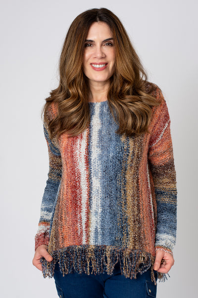 Fringe Hem Blurred Stripe Jumper