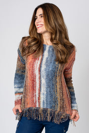 Fringe Hem Blurred Stripe Jumper