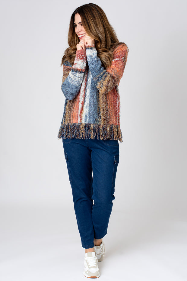 Fringe Hem Blurred Stripe Jumper