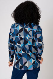Geo Brushed Curved Hem Top