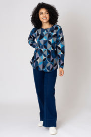 Geo Brushed Curved Hem Top