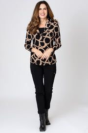 Geo Circle Print Cowl Neck Top
