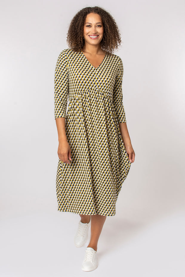 Geo V Neck Midi Dress