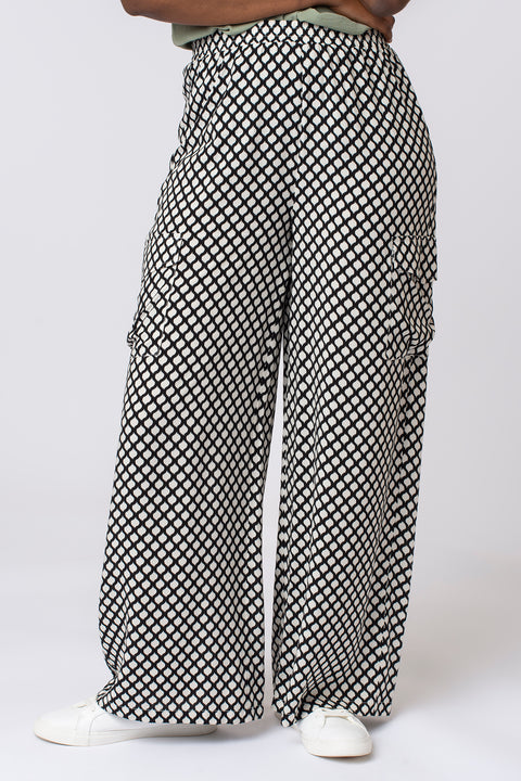 Geo print wide leg utility trousers