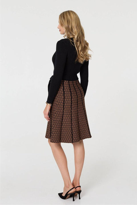 Geometric Tie Detail Knitted Dress