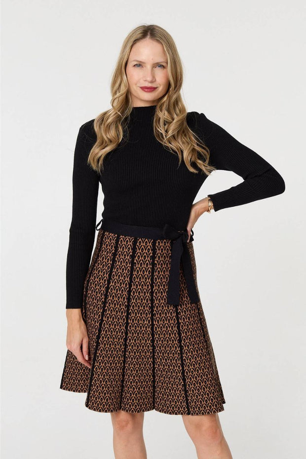 Geometric Tie Detail Knitted Dress
