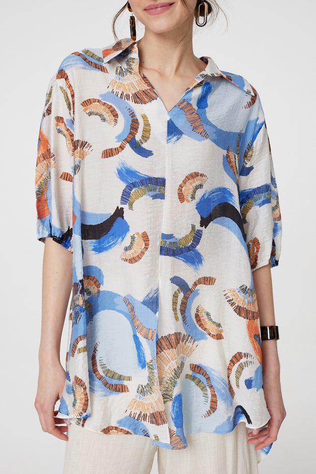 Graphic Arch Print Collar Top