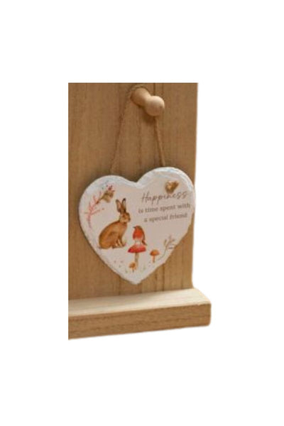 Happiness Woodland Slate Heart Hanger