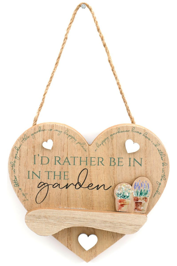 Id rather be in Garden Wooden Hanging Heart