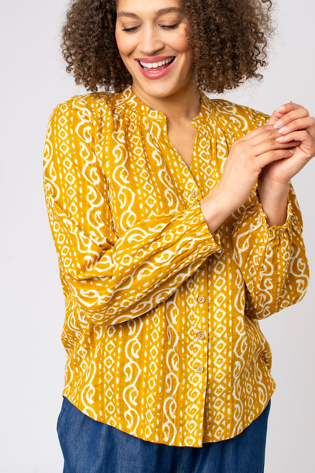 Jacquard Printed Button Through Blouse