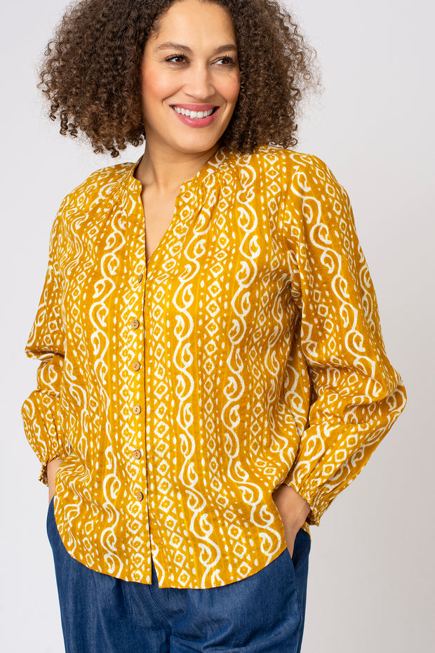 Jacquard Printed Button Through Blouse