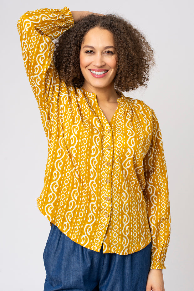 Jacquard Printed Button Through Blouse