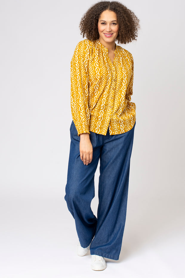 Jacquard Printed Button Through Blouse
