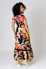 Large Leaf Button Front Tiered Dress