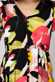 Large Leaf Button Front Tiered Dress