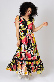 Large Leaf Button Front Tiered Dress