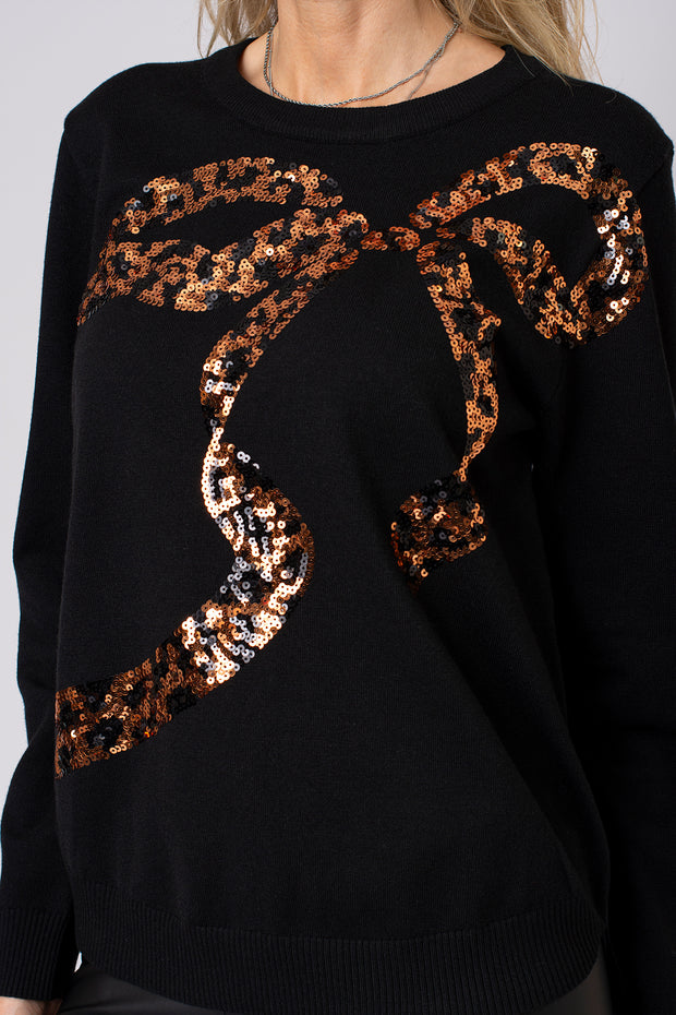 Leopard Sequin Bow Jumper