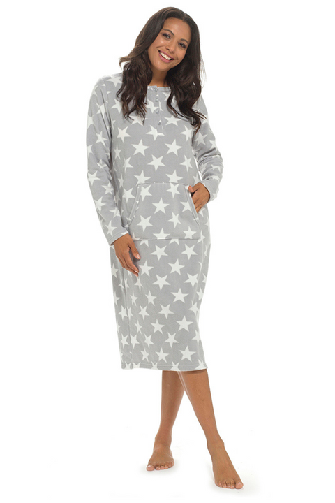 Long Sleeve Star Print Pocket Nightie