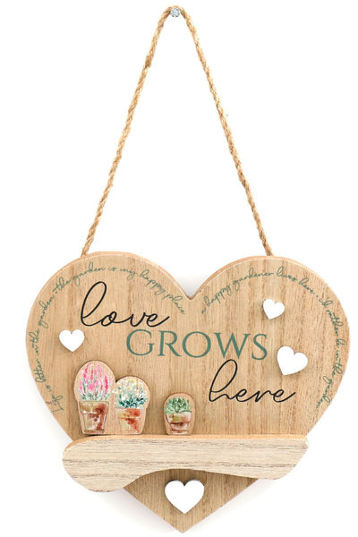 Love grows here Wooden Hanging Heart