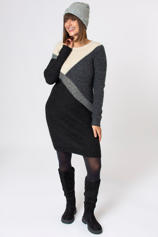 Lurex Colour Block Knitted Dress