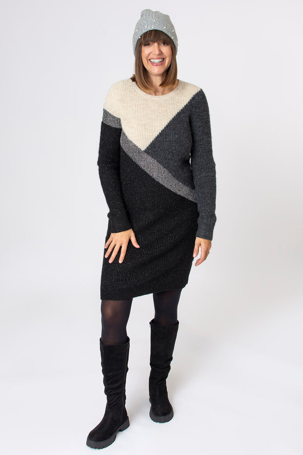 Lurex Colour Block Knitted Dress