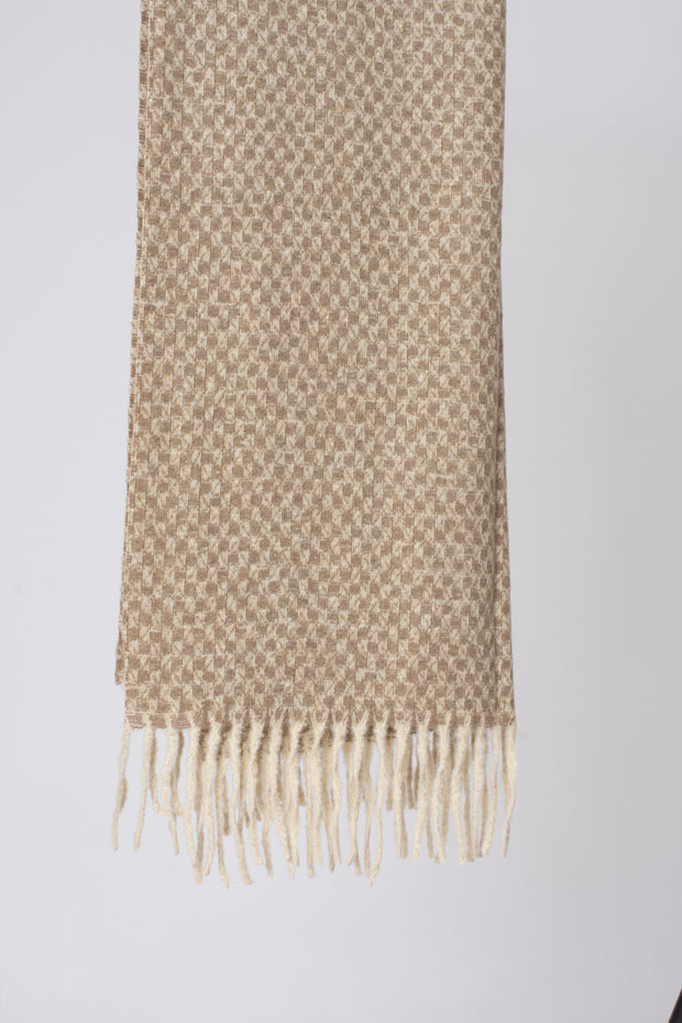 Mini Neutral Blocks Tassel Scarf