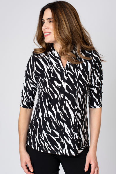 Mono Abstract Zebra Print Pintuck Shirt