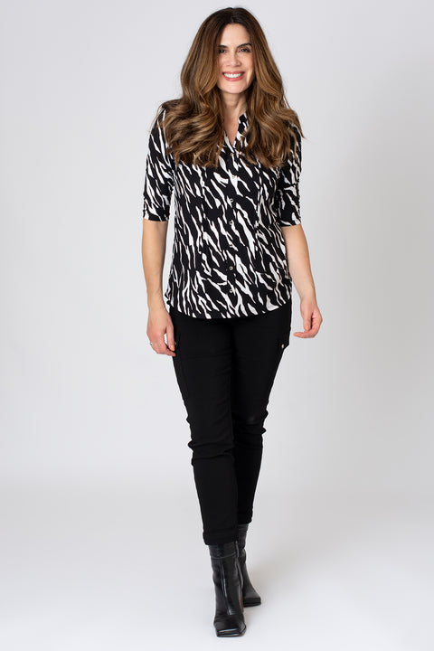 Mono Abstract Zebra Print Pintuck Shirt