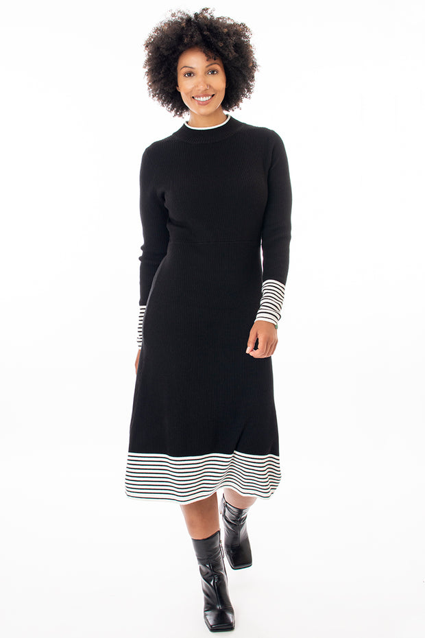 Mono knitted cuff & hem dress