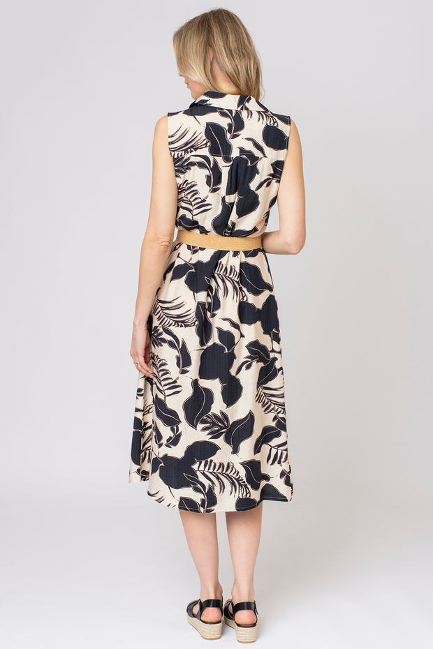 Mono Leaf Belted Shirt Dress