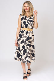 Mono Leaf Belted Shirt Dress