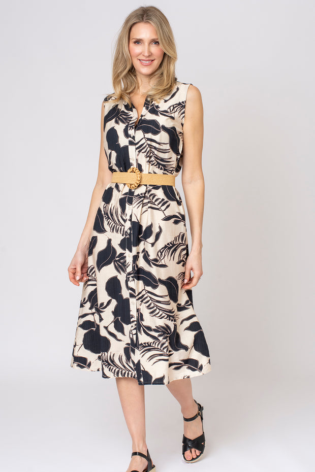 Mono Leaf Belted Shirt Dress