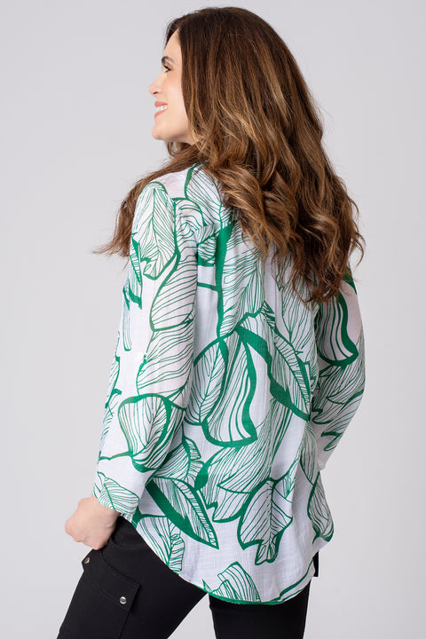 Mono Leaf Outline Leaf Notch Neck Top