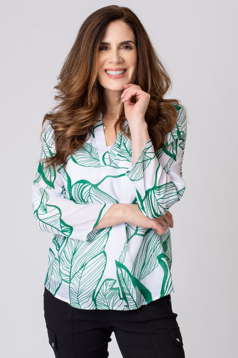 Mono Leaf Outline Leaf Notch Neck Top