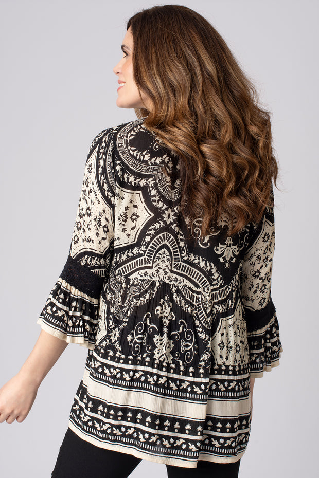 Mono Print Border Frill Top