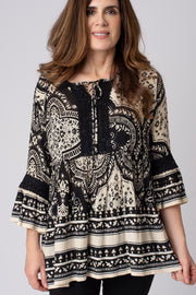 Mono Print Border Frill Top