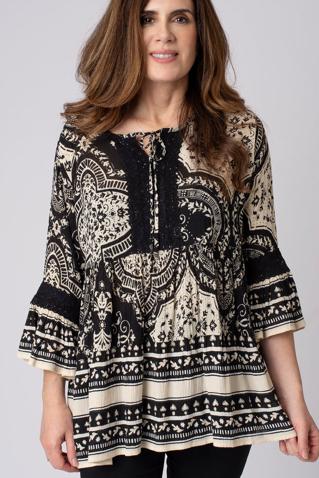 Mono Print Border Frill Top
