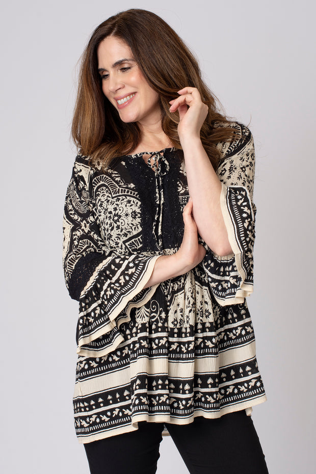 Mono Print Border Frill Top