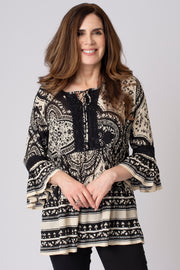 Mono Print Border Frill Top