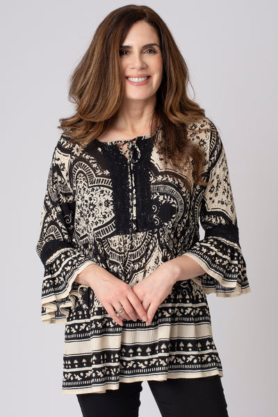 Mono Print Border Frill Top