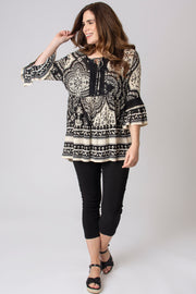 Mono Print Border Frill Top