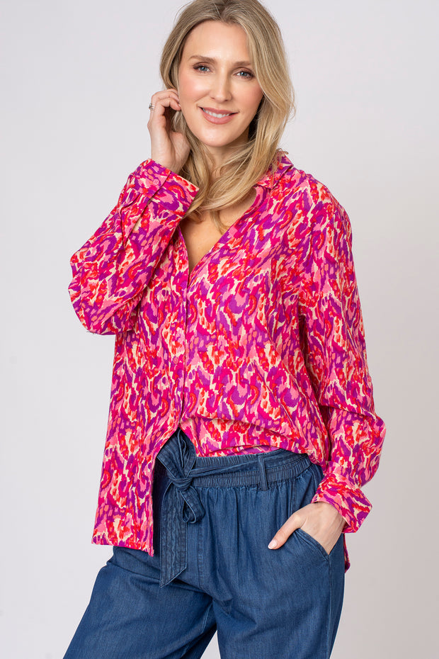 Multi abstract linen look shirt