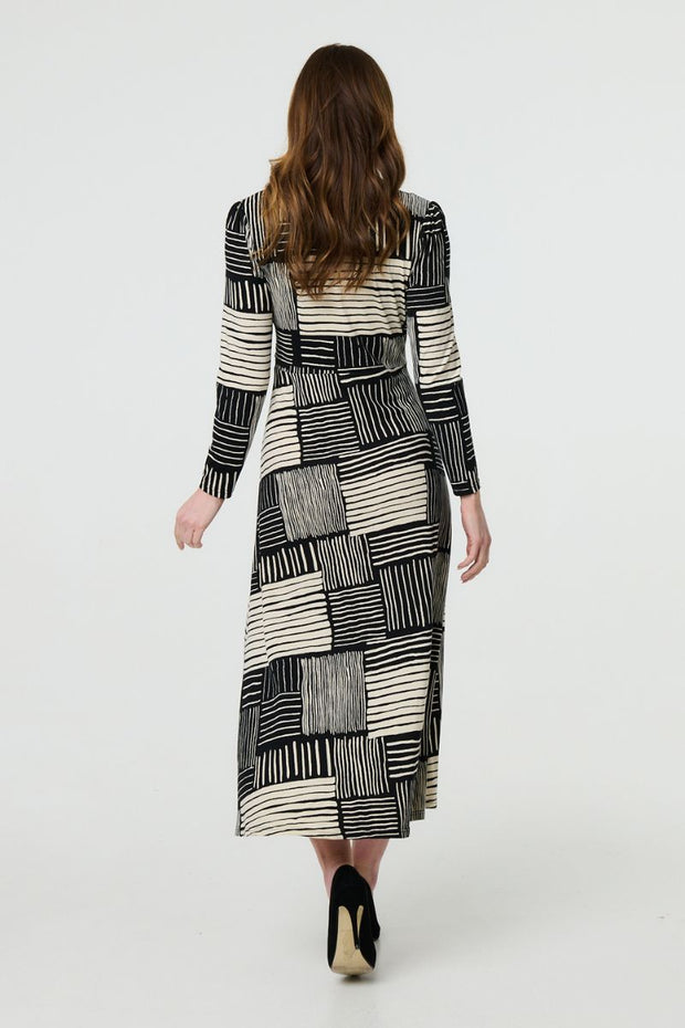 Multi Line Collared Wrap Dress