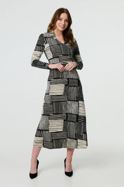 Multi Line Collared Wrap Dress