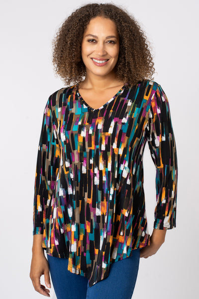 Multi Paint Dab Print V Hem Top