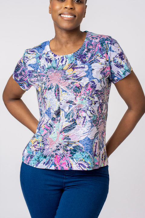 Multi stamp floral burnout t-shirt