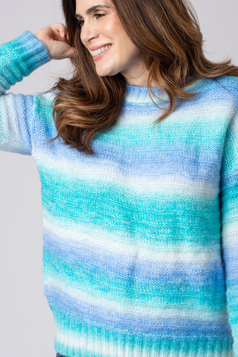 Ombre Rib Stripe Jumper Turquoise