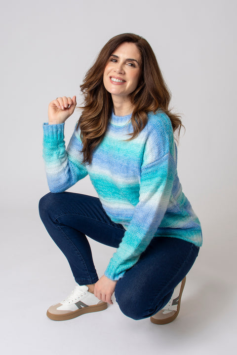 Ombre Rib Stripe Jumper Turquoise