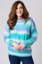 Ombre Rib Stripe Jumper Turquoise