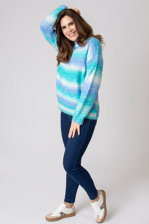 Ombre Rib Stripe Jumper Turquoise